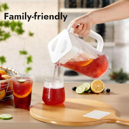 CURTA 2 Pack Plastic Pitcher with Lid, 2L Heavy-Duty Shatterproof Pitchers Clear Water Pitcher with Handle for Lemonade, Coffee,Iced Tea, Milk, Juice, Beverages - color: White & Brown