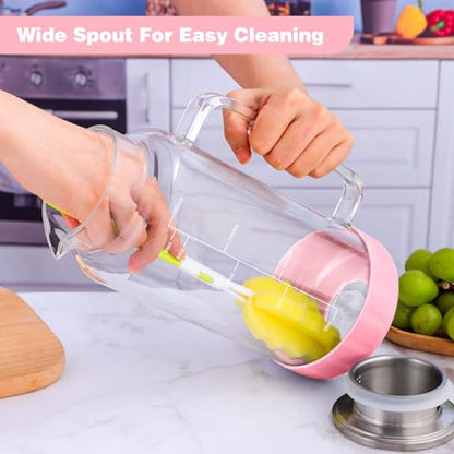 Aofmee 68oz Glass Pitcher with Lid and Handle for Fridge, Pink Silicone - color: Pink Silicone