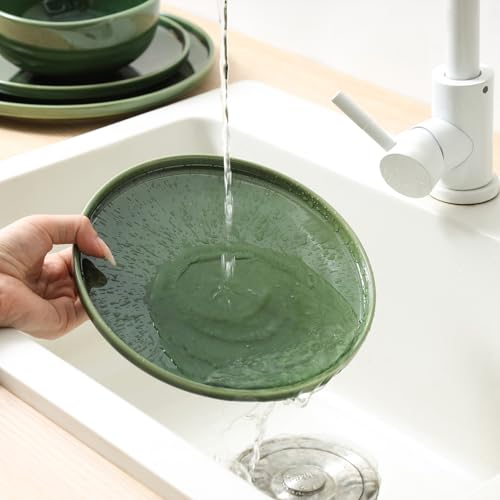 Vicrays Ceramic 12 Pieces Dinnerware Set - Dinner Plates Salad Plates Cereal Bowls Set Service for 4 - Scratch Resistant Microwave Oven Dishwasher Safe - Green - color: Green