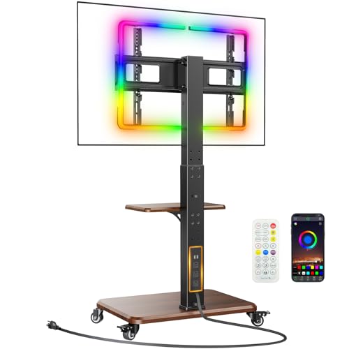 Perlegear Rolling TV Stand for 32”-77”TVs with LED Lights and Power Outlet - color: Black, size: for 32-77 Inch TVs