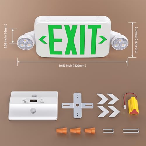 UL Emergency LED Exit Sign Light Combo with Battery Backup AC 120/277V, 1PC - color: Green, size: 1 Pack