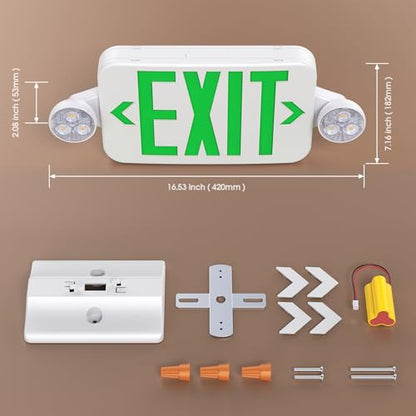 UL Emergency LED Exit Sign Light Combo with Battery Backup AC 120/277V, 1PC - color: Green, size: 1 Pack