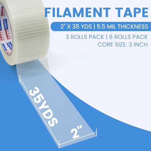 ADHES Filament Strapping Tape 2 Inch x 35 Yards, 3 Rolls