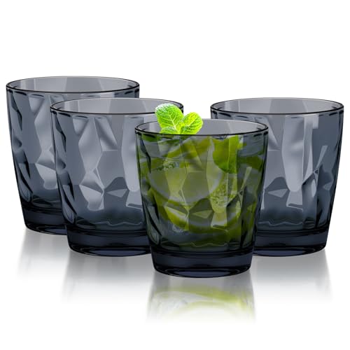 Topsky 10 oz Plastic Water Tumblers | Set of 4 Transparent Unbreakable Drinking Glasses Clear Acrylic Reusable Juice Wine Cups for Home Picnic Party, Dishwasher Safe, Stackable (Gray) - color: Grayish Blue 10oz