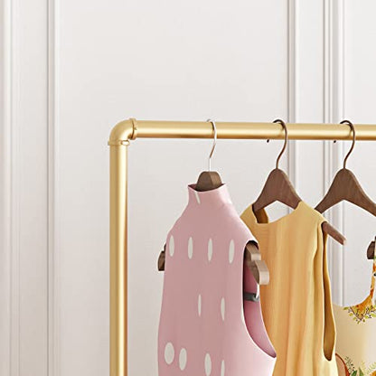 Gold Metal Clothing Rack with Wood Shelf, Heavy Duty Rolling Garment Rack with Wheels for Bedroom Retail Boutique Use (49.21L inches) - style: single-medium
