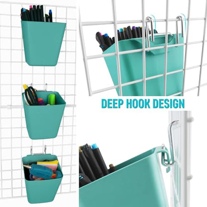 6Pack Green Grid Wall Bins Hanging Cups with Back Hook, Gridwall Shelf Bins - color: Green