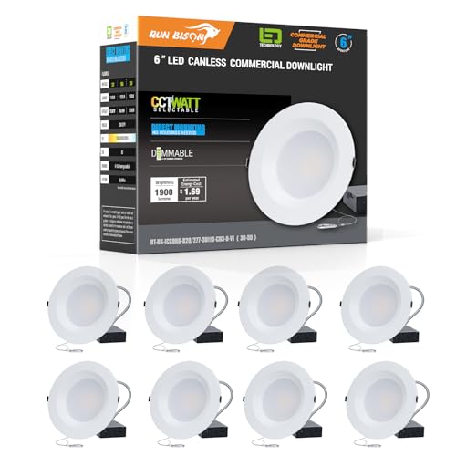 6 inch 120-277V LED Recessed Lighting with J-Box, Wattage Adjustable 12/16/20W,3 Color Selectable 3000K-5000K, 10%-100% Dimmable, IC Rated,Canless LED Downlight, UL Listed -8 PK - color: 8PK, size: 6 inch