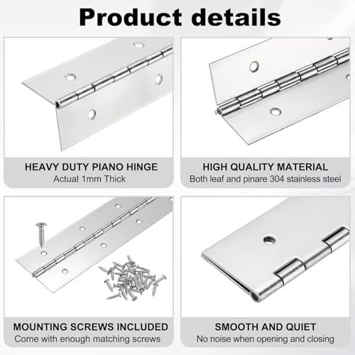 PATIKIL 24x2/600x50.8x1mm Heavy Duty Piano Hinge, 304 Stainless Steel - size: 24 x 2 Inch / 600x50.8x1mm