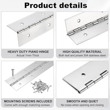 PATIKIL 24x2/600x50.8x1mm Heavy Duty Piano Hinge, 304 Stainless Steel - size: 24 x 2 Inch / 600x50.8x1mm