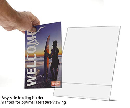 Marketing Holders 2 Pack Acrylic Sign Holder for 8" x 10" Printed Media Clear Plastic Side Load Slanted Countertop Display for Reception Desks in Medical Offices Clinics and Hospitals - size: 8"w x 10"h