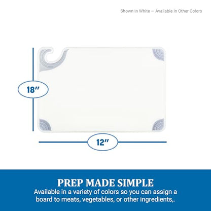 San Jamar Saf-T-Grip Plastic Cutting Board with Safety Hook, 12" x 18" x 0.5", Blue - color: Blue