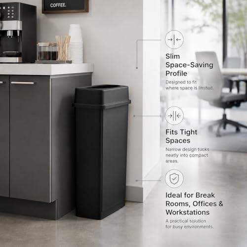 23 Gallon Slim Rectangular Commercial Trash Can, Heavy Duty Plastic Indoor Waste Bin for Kitchen, Office, Restaurant, School, Restroom & Janitorial Use (Black, with Lid) - color: Black