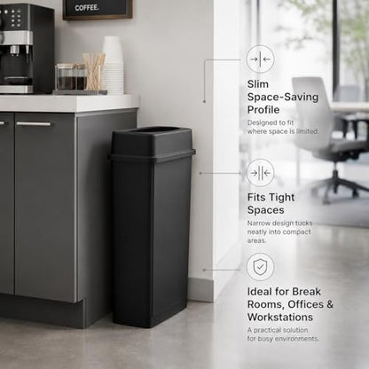23 Gallon Slim Rectangular Commercial Trash Can, Heavy Duty Plastic Indoor Waste Bin for Kitchen, Office, Restaurant, School, Restroom & Janitorial Use (Black, with Lid) - color: Black