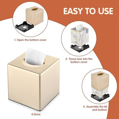 Y-in Hand Square Tissue Box Cover with Removable Bottom, Champagne Gold - color: Champagne Gold