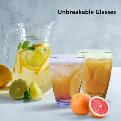 Topsky 12-ounce Plastic Water Tumblers | Set of 4 Colorful Unbreakable Drinking Glasses Clear Acrylic Reusable Juice Wine Cups for Home Picnic Party, Dishwasher Safe,Stackable - color: Mixed Color 12oz