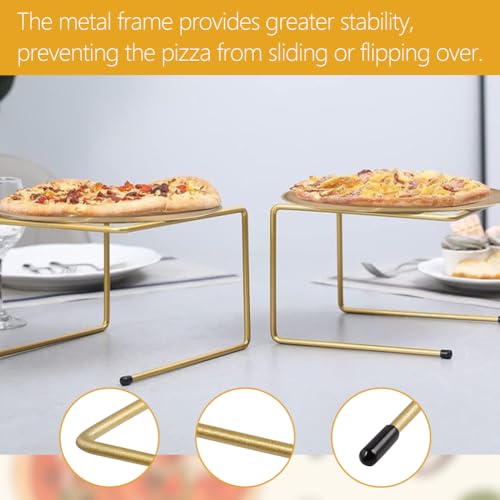 GRETJOB 6 Pcs Pizza Pan Riser Stand Set, 2 Metal Pizza Table Stands + 2 Nonstick Pizza Pans + 2 Pie Servers, Gold Pizza Rack & Tray for Baking, Dessert, Cheese, Party, and Restaurant Use (Gold 2Pcs) - color: Gold 2Pcs