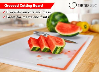 Thirteen Chefs 18x12 White Cutting Board with Groove, 1/2" Thick Plastic - color: White, size: 18"L x 12"W