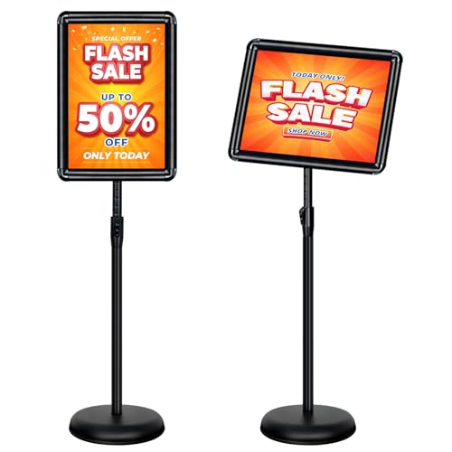 11x17 Sign Holder Stand - Adjustable Floor Standing Sign Stand - color: Black, size: 11"x17"-1Pack