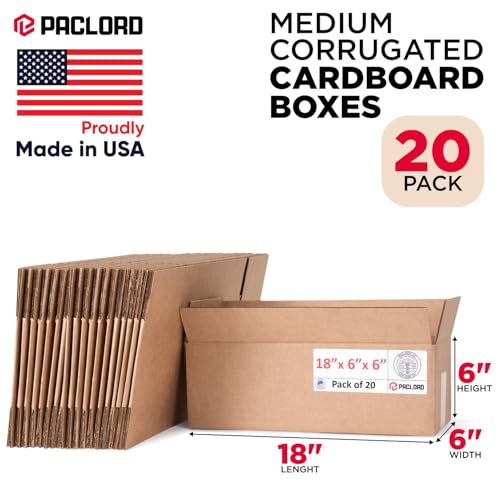 Long Cardboard Boxes 18"L x 6"W x 6"H (Pack of 20) - USA-Made Packing Boxes for Moving, Shipping, or Storage - USPS, UPS, FedEx Approved - Professional Packing Supplies for Moving - color: Pack of 20, size: Long 18x6x6"