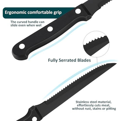 Steak Knife Sets, SANLUNS Kitchen Chef Knife Set & Serrated Knives of 8 - Professional Design Collection - Razor-Sharp High Carbon Stainless Steel Dinner Knives with Ergonomic Handles (8 Pcs - Black) - color: JB-Steak Knife-8Pc-Black