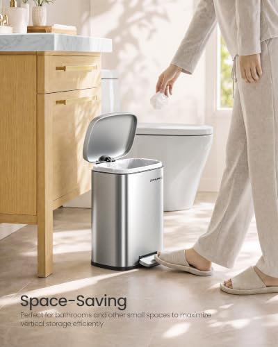 SONGMICS 3.2 Gallon (12 L) Trash Can, Stainless Steel, Step-On Pedal - color: Silver, size: 3.2 Gal.