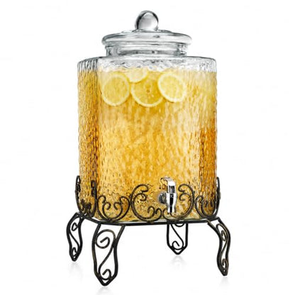 5 GALLON Drink dispenser, Glass Beverage Dispenser With Elegant Stand, Large Water Drink Dispensers for Parties With 100% Leak Proof Spigot, Ideal for Lemonade,Juice, Tea, and Party Drinks - color: Stand Clear - 5 Gallon