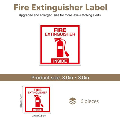 6 PCS Fire Extinguisher Sign Stickers,Self Adhesive Waterproof Vinyl Fire Extinguisher Inside Sticker for Box, Suitable for Cars,Trucks,Vehicles,Red on White - color: Red 386