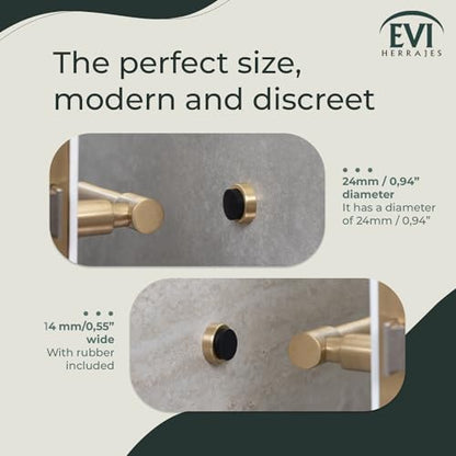EVI Herrajes | Wall Brass Door Stop | 0.94x0.54 Inch | Gold Finish - Black Anti-Shock Rubber | Adhesive | Small and Discreet | Mod. 205 - color: Matte Brass - Black Rubber