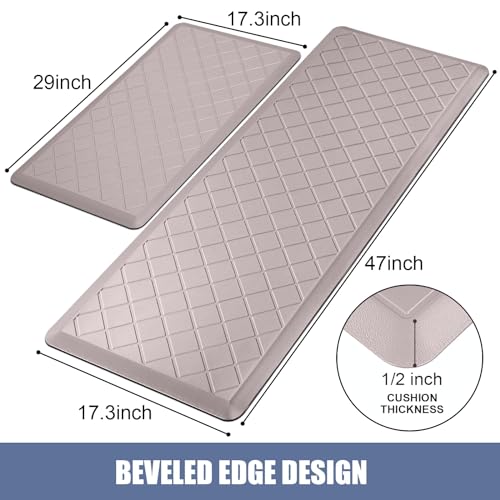 Cushioned Kitchen Mat 2 PCS, Anti Fatigue Kitchen Rugs, Heavy Duty Non-Skid, Ergonomic Comfort Foam Kitchen Floor Mat for Home, Office, Sink, Laundry, Khaki - color: Khaki