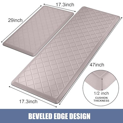 Cushioned Kitchen Mat 2 PCS, Anti Fatigue Kitchen Rugs, Heavy Duty Non-Skid, Ergonomic Comfort Foam Kitchen Floor Mat for Home, Office, Sink, Laundry, Khaki - color: Khaki