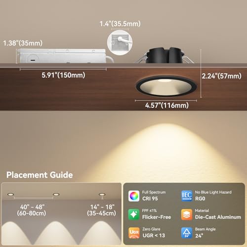 CycevSun Black 4 Inch Anti-Glare Recessed Lights COB Spotlight, 6-Pack - color: Black, size: 4 Inch