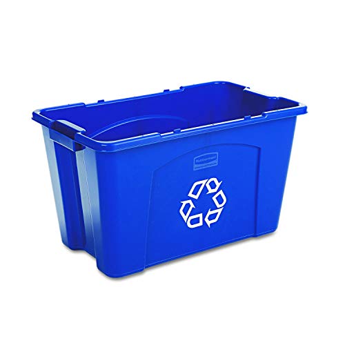 Rubbermaid Commercial Products Recycling Bin - 18 Gallon, Stackable, for Paper and Packaging, Indoor/Outdoor/Garage/Home/Commercial Facilities, Blue - size: 18G