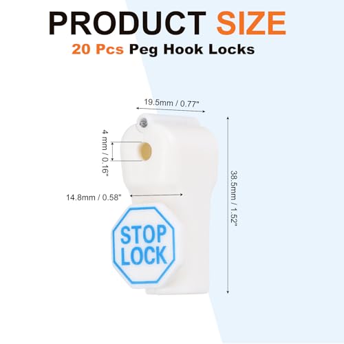 20Pcs Peg Hook Locks (4mm) PC Magnet Anti-Theft Pegboard Display Hook Locks Security Red Stop Tools, Fits Retail Shop/Shopping Center/Garage Tools, White - color: White, size: 4mm