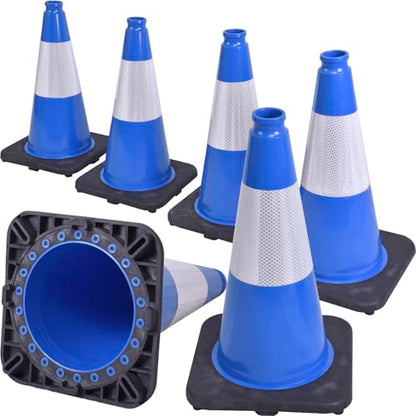 6 Pack 18" Inch Blue PVC Traffic Cones with Heavy-Duty Base, High-Visibility All-Weather Safety Cones for Road Construction, Parking Lot, and Garage Use (6, Blue, 18" Medium) - color: Blue, size: 18" Medium