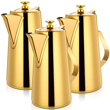 Honeydak 3 Pcs Stainless Steel Pitcher 2 L/ 67 oz Stainless Steel Kettle with Lid Metal Cold Water Pitcher Large Capacity Tea Kettle Jug Beverage Dispenser with Handle for Home Restaurant Office(Gold)