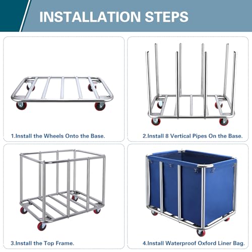 Commercial Laundry Cart with Wheels,440 lbs for Hotel,Home(Blue) - color: Blue