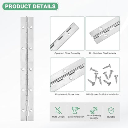 M METERXITY 2Pcs Piano Hinges 10", 1.2x0.04 Open Width Thick, Silver Tone - color: Silver Tone, size: 10x1.2x0.04"