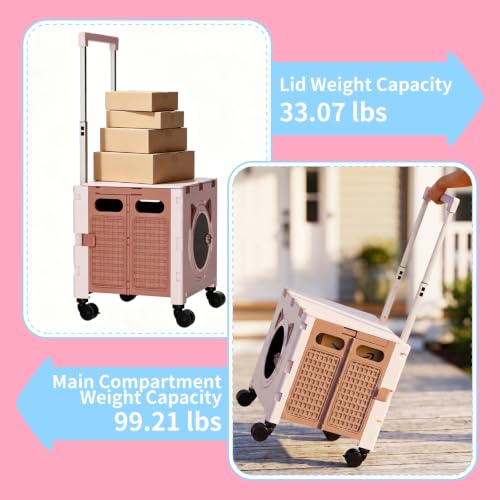 Foldable Shopping Cart with Wheels: Cat-Style Rolling Utility Crate - color: Khaki