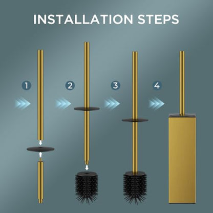 FORIOUS Toilet Bowl Brush and Holder Set, 304 Stainless Steel Handle Gold - color: Brushed Gold, size: Tall