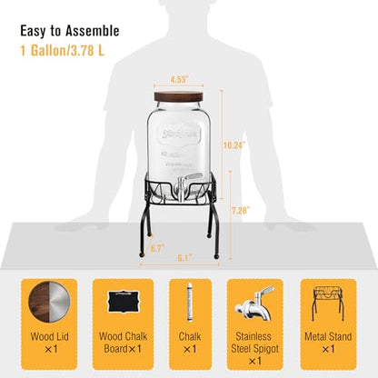 Mustry 1 Gallon Glass Drink Dispenser for Parties with Stand & Acacia Lid - size: Single, with Stand
