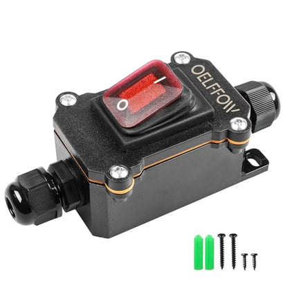 Waterproof On Off Toggle Switch Double Outlet with Red Light Rocker Button Inline Cord Switch DPST AC/DC 20A-125V,16A-250V,30A-24V,35A-12V, IP66 - color: Red/1 Switch/2 Outlet
