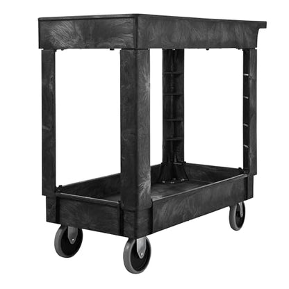 Rubbermaid Commercial Products 2-Shelf Service/Utility Cart with Wheels, 300-Pound Capacity, Black, Lipped Shelves with Handle, Use in School/Restaurant/Warehouse/Manufacturing - size: Small