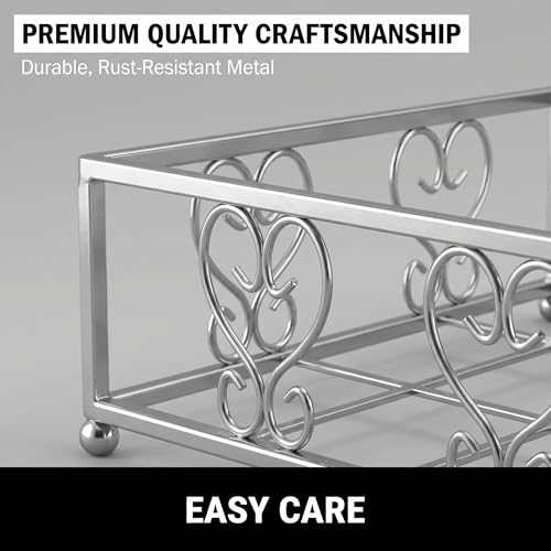 Flat Napkin Holder for Table, Silver Metal Weighted Paper Caddy - color: V - Luncheon Napkin Holder - Silver, size: Luncheon Napkin Holder