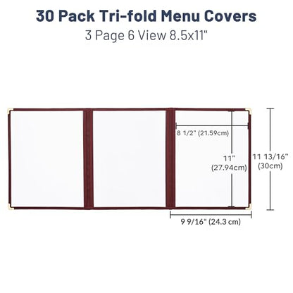 WeChef 30 Pack Restaurant Menu Covers 8.5" x 11" Triple Fold 3 Pages 6 - size: 8.5" x 11" - Trifold - 6 Views