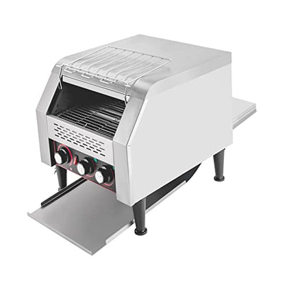 Commercial Conveyor Toaster 300 Slices/Hour,2200W Stainless Steel Heavy Duty Industrial Toasters, Double Heating Tubes,Countertop Electric Restaurant Equipment for Bun Bagel Bread Toast Baked Food - color: Silver - D