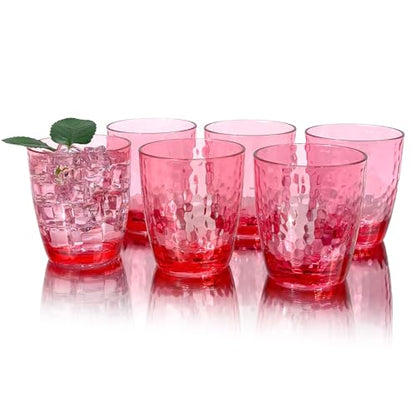 15-Ounce Plastic Tumblers (Set of 6), Reusable Plastic Mugs, BPA-Free Acrylic to Drink Mugs, Shatter Resistant, Textured Interior, Dishwasher Safe (Red, 15 Ounce) - color: Red, size: 15 Ounce