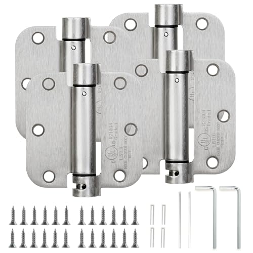 Sophia 4 Pack Self-Closing Door Hinge 3.5 Inch Rounded 5/8 Radius, Spring Loaded Hinges Adjustable Tension, Automatic Door Closer Hinge for Residential Standard Doors, Satin Nickel, UL Listed - color: Satin Nickel, size: 4 Pack