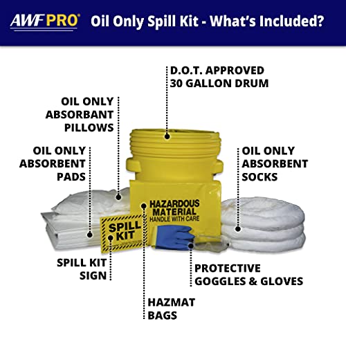 AWF PRO 20 Gallon Oil Only Spill Kit, 59 Pieces - size: Oil Only Spill Kit