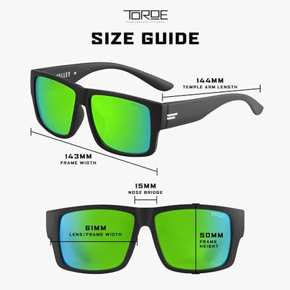 TOROE VALLEY Polarized z87+ Men Sunglasses - color: Matte Black | White Emblem | Midnight Green