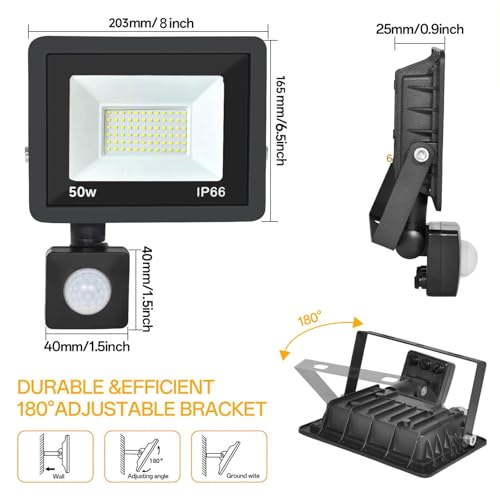 50W Plug in Motion Sensor Outdoor Lights for Garage, Porch, Yard - color: 1Pc, size: Standard 50W